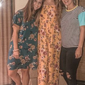 Teal Flora Midi Dress